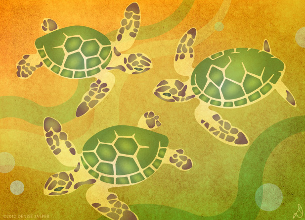 HONU KEIKI - HAWAIIAN SEA TURTLE BABIES - STENCIL DESIGN AND DIGITAL RENDERING