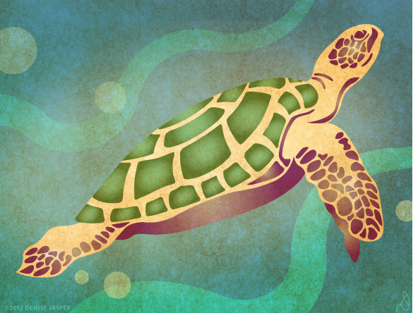 HONU - HAWAIIAN GIANT SEA TURTLE - STENCIL DESIGN AND DIGITAL RENDERING