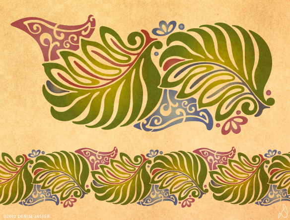 MONSTERA LEAF SCROLL BORDER - STENCIL DESIGN AND DIGITAL RENDERING