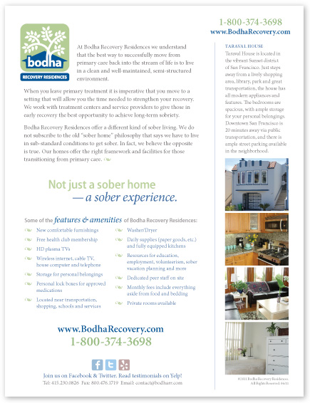 Bodha Recovery Residences Flyer - Taraval House, San Francisco